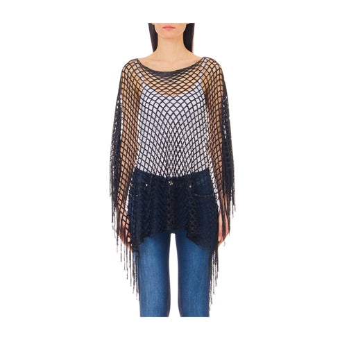 Liu Jo Poncho Poncho Donna a rete con frange Nero - Francavilla Moda